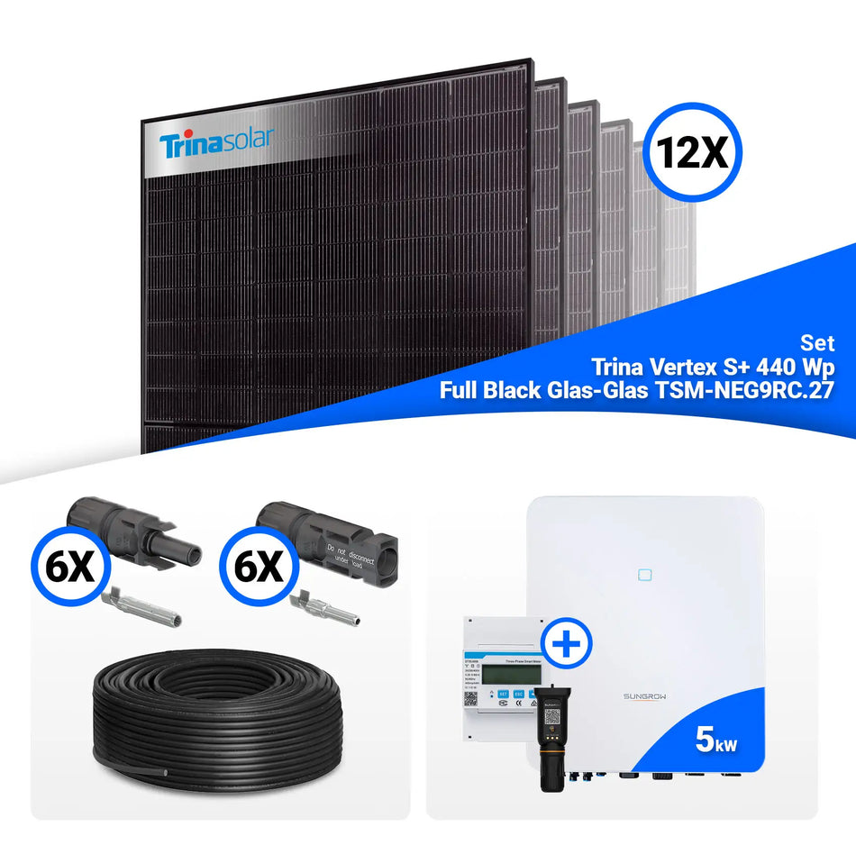 PV Komplettset 5 kWp – 12x Trina 440W Full Black Bifazial & Sungrow SH5.0RT mit Speicheroption