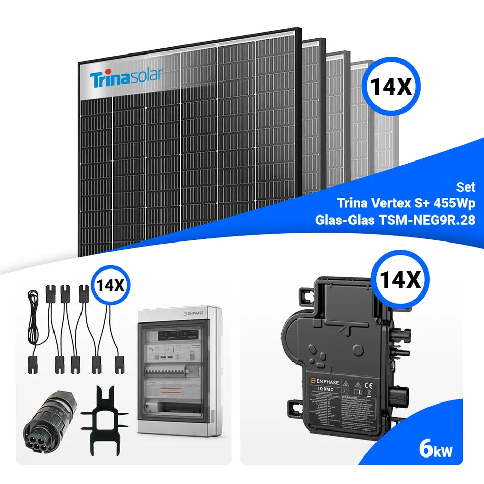PV Komplettset 6 kWp – 14x Trina 455W Full Black Bifazial & Enphase IQ8HC-72-M-INT mit Speicheroption