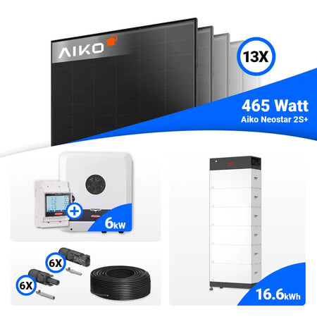 Photovoltaik Komplettset 6 kWp AIKO 465W Full Black + Fronius SYMO GEN24 6.0 Plus mit Batteriespeicher Option
