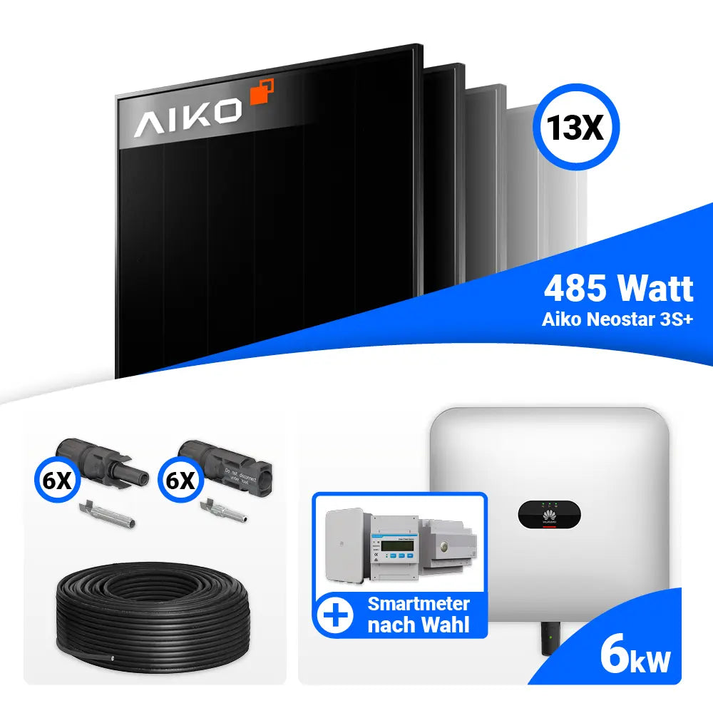 PV Komplettset 6 kWp mit AIKO 485W Full Black und Huawei SUN2000-6KTL-M1