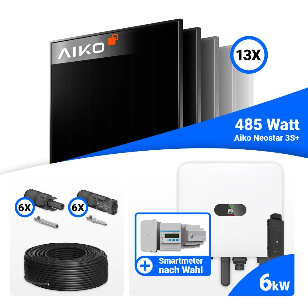 PV Komplettset 6 kWp mit AIKO 485W Full Black und Huawei MAP0