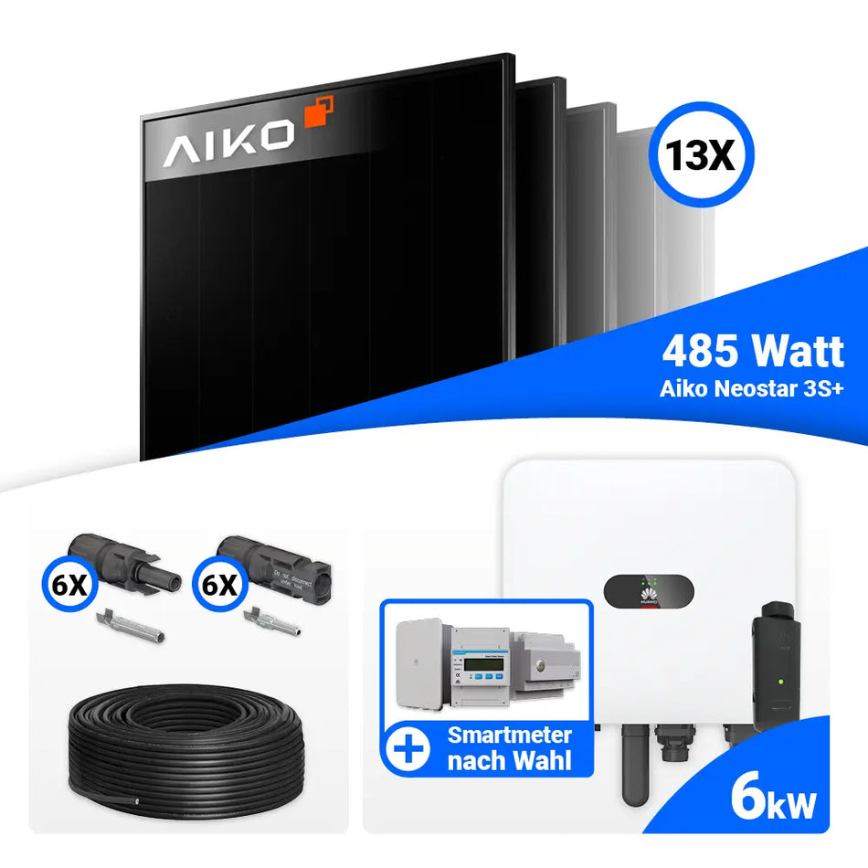 PV Komplettset 6 kWp mit AIKO 485W Full Black und Huawei MAP0