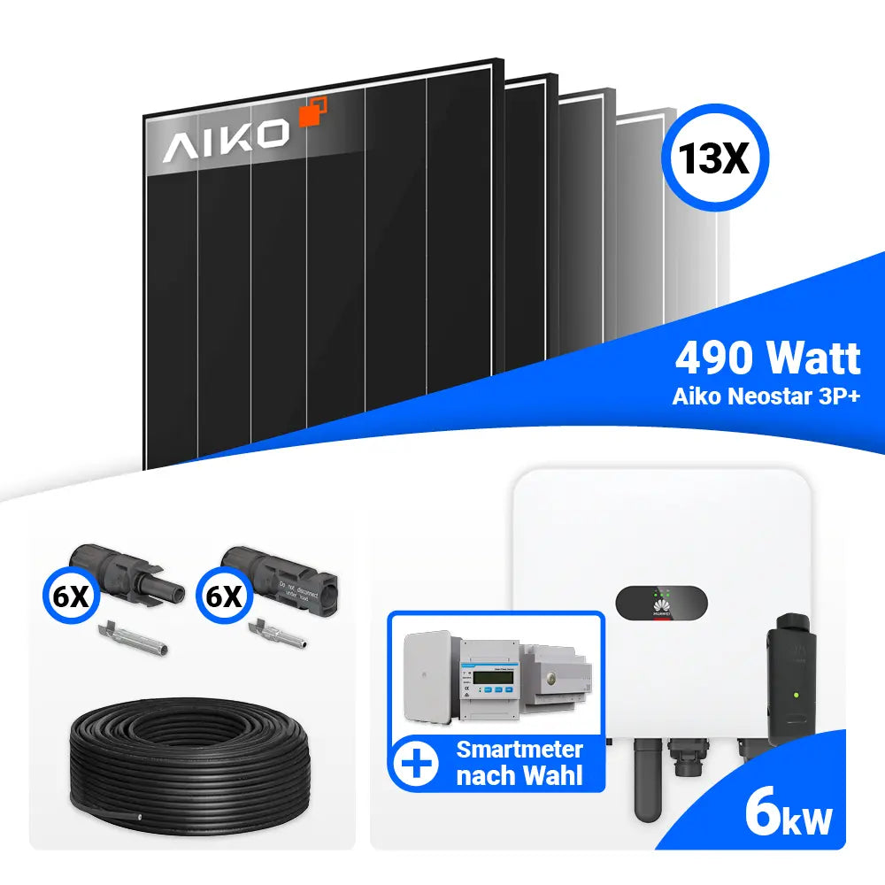 PV Komplettset 6 kWp mit AIKO 490W Black Frame und Huawei MAP0