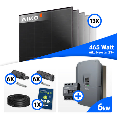 PV Komplettset 6 kWp mit 13 AIKO 465W Full Black Modulen und Kostal Plenticore G3 S, Speicheroption