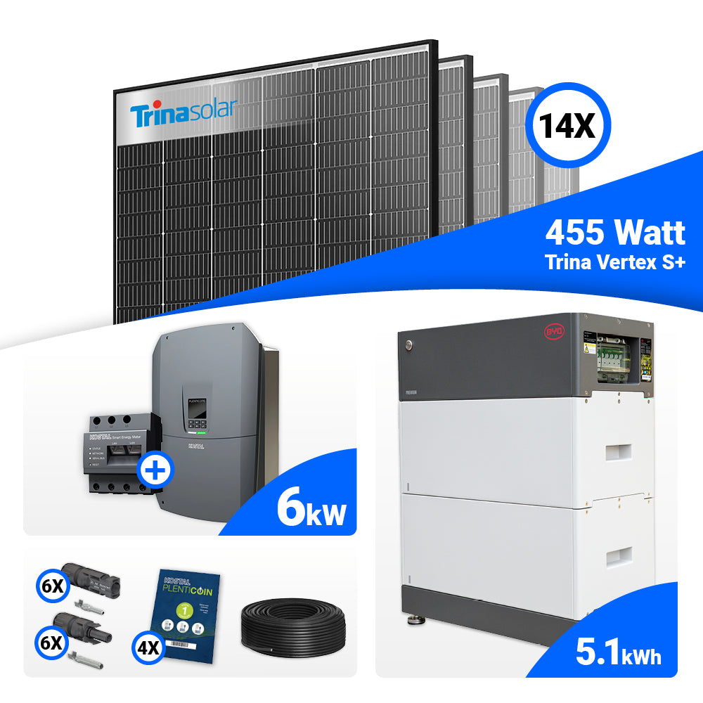 6 kWp Photovoltaik Komplettanlage: 14x Trina 455W Black Frame plus Kostal Plenticore G3 S Hybridwechselrichter