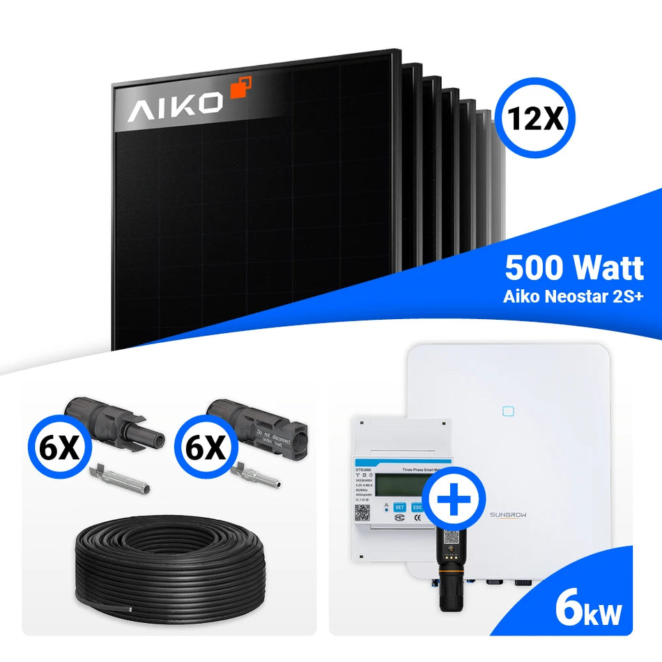 PV Komplettset 6 kWp – 12x AIKO 500W Full Black & Sungrow SH6.0RT-20 V11 mit Speicheroption