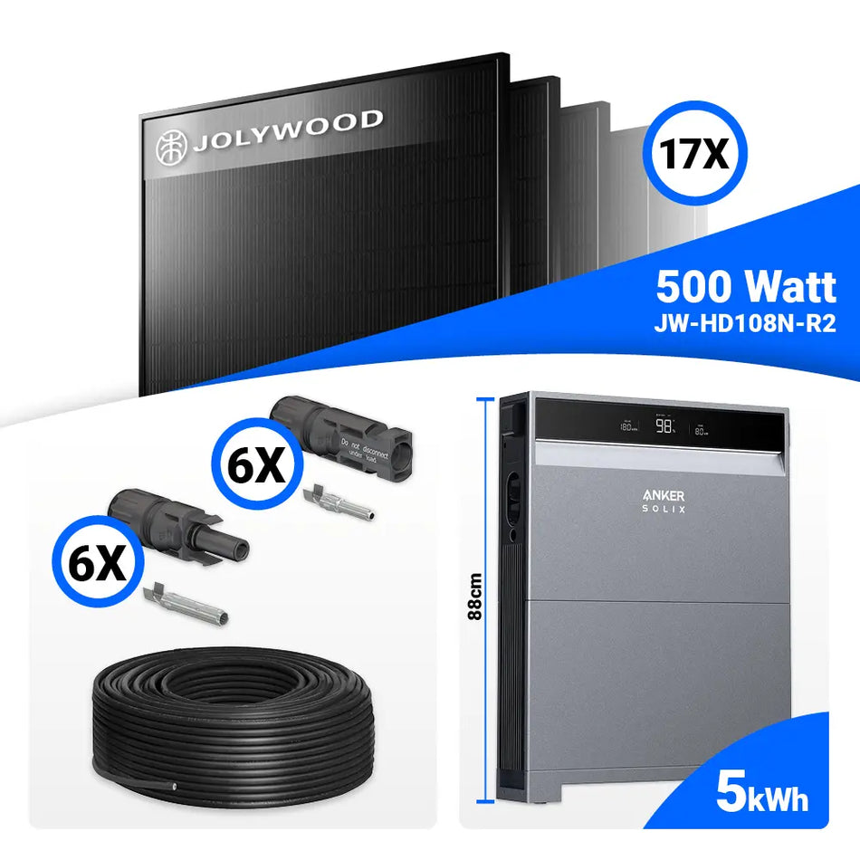 PV Komplettset 8 kWp – 16x Jolywood 500W Full Black & Anker X1-H8K-T mit Speicheroption