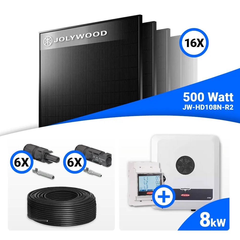 PV Komplettset 8 kWp – 16x Jolywood 500W Full Black & Fronius SYMO-GEN24 8.0 Plus SC mit Speicheroption