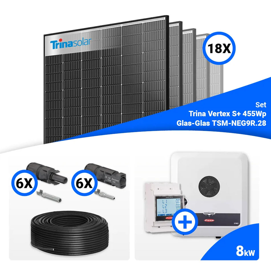 PV Komplettset 8 kWp – 18x Trina 455W Black Frame & Fronius SYMO-GEN24 8.0 mit Speicheroption