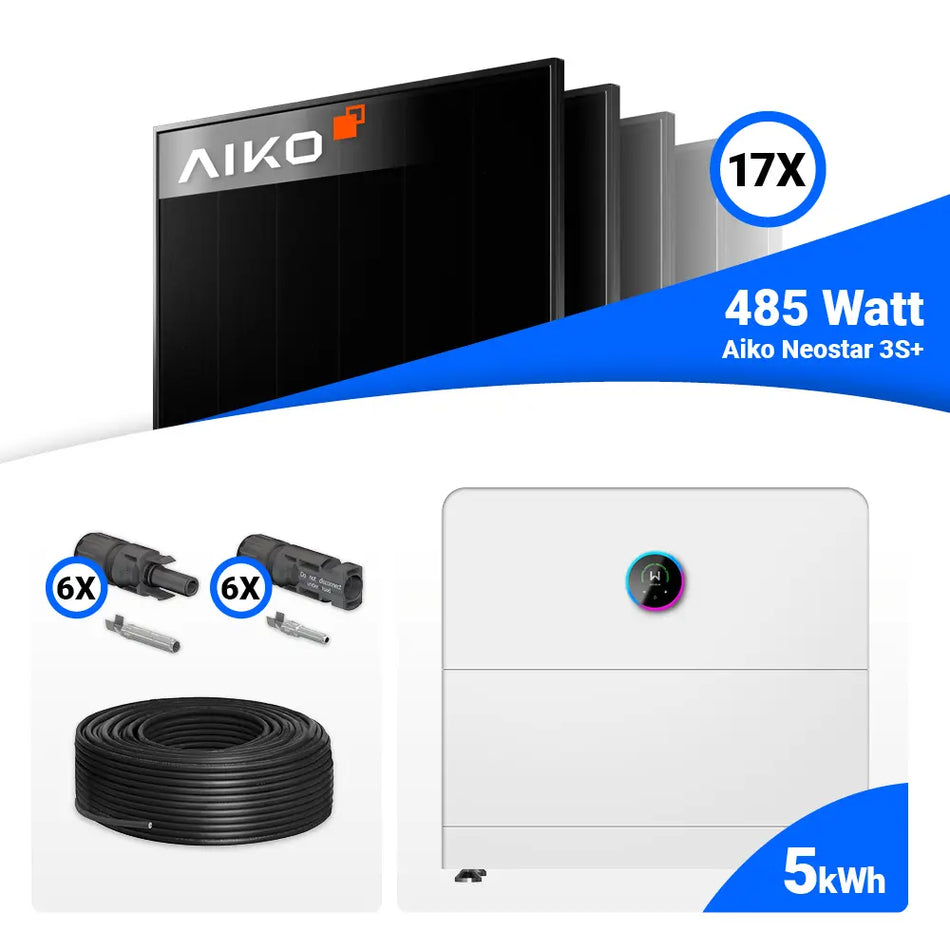 PV Komplettset 8 kWp – 17x AIKO 485W Full Black & GoodWe ESA All in One System