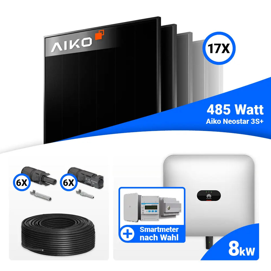 PV Komplettset 8 kWp mit AIKO 485W Full Black und Huawei SUN2000-8KTL-M1