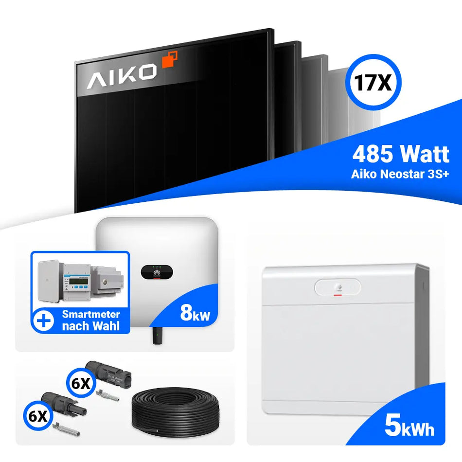 8 kWp Photovoltaik Set AIKO 485W Full Black Huawei SUN2000