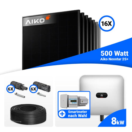 PV Komplettset 8 kWp mit AIKO 500W Full Black und Huawei SUN2000-8KTL-M1