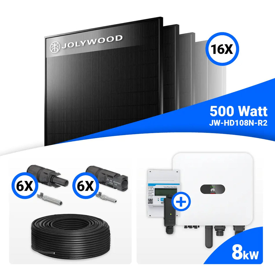 PV Komplettset 8 kWp – 16x Jolywood 500W Full Black & Huawei MAP0 mit Speicheroption