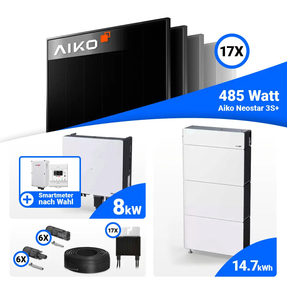 PV Komplettset 8 kWp AIKO 485W Full Black & SolarEdge Nexis Battery Stack 15