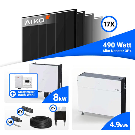 PV Komplettset 8 kWp AIKO 490W Black Frame & SolarEdge Nexis Battery Stack 5