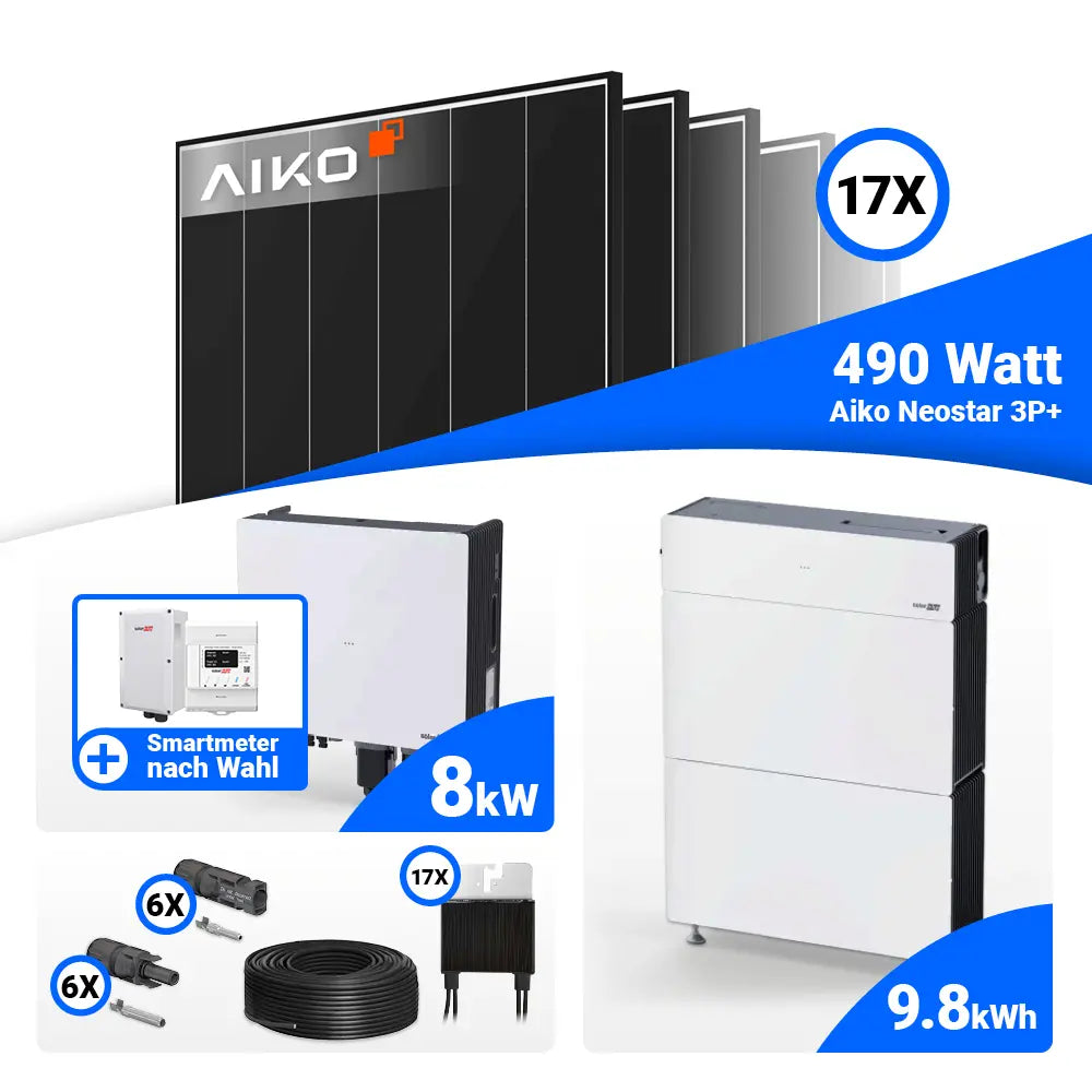 PV Komplettset 8 kWp AIKO 490W Black Frame & SolarEdge Nexis Battery Stack 10