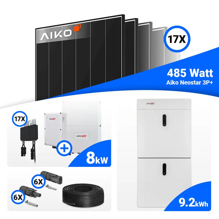 8 kWp PV Komplettanlage mit AIKO 485W und SolarEdge SE8K Hybridwechselrichter, Speicher optional mit Backup-Funktion – SH24.