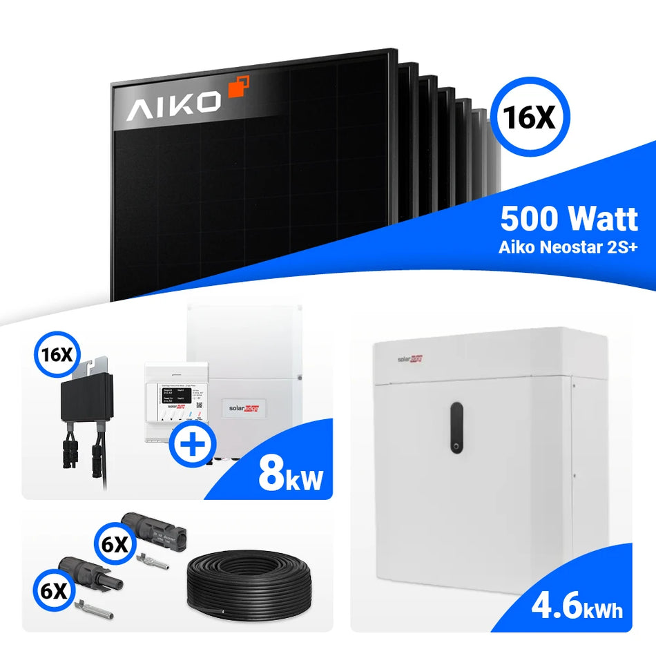 PV Komplettset 8 kWp – 16x AIKO 500W Full Black & Solaredge SE8K mit Speicheroption