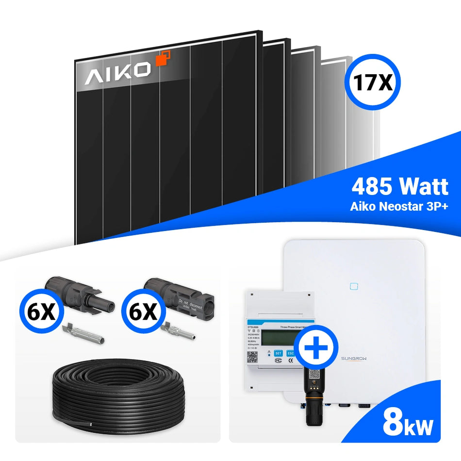 PV Komplettset 8 kWp – 17x AIKO 485W Full Black & Sungrow SH8.0RT mit Speicheroption