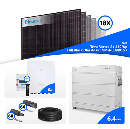 PV Komplettset 8 kWp – 18x Trina 440W Full Black Bifazial & Sungrow SH8.0RT mit Speicheroption