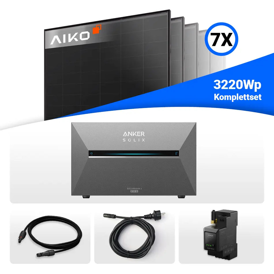 3220W Solarkraftwerk mit Speicher - 7x AIKO 460W Full Black & Anker Solix Solarbank 3 Pro
