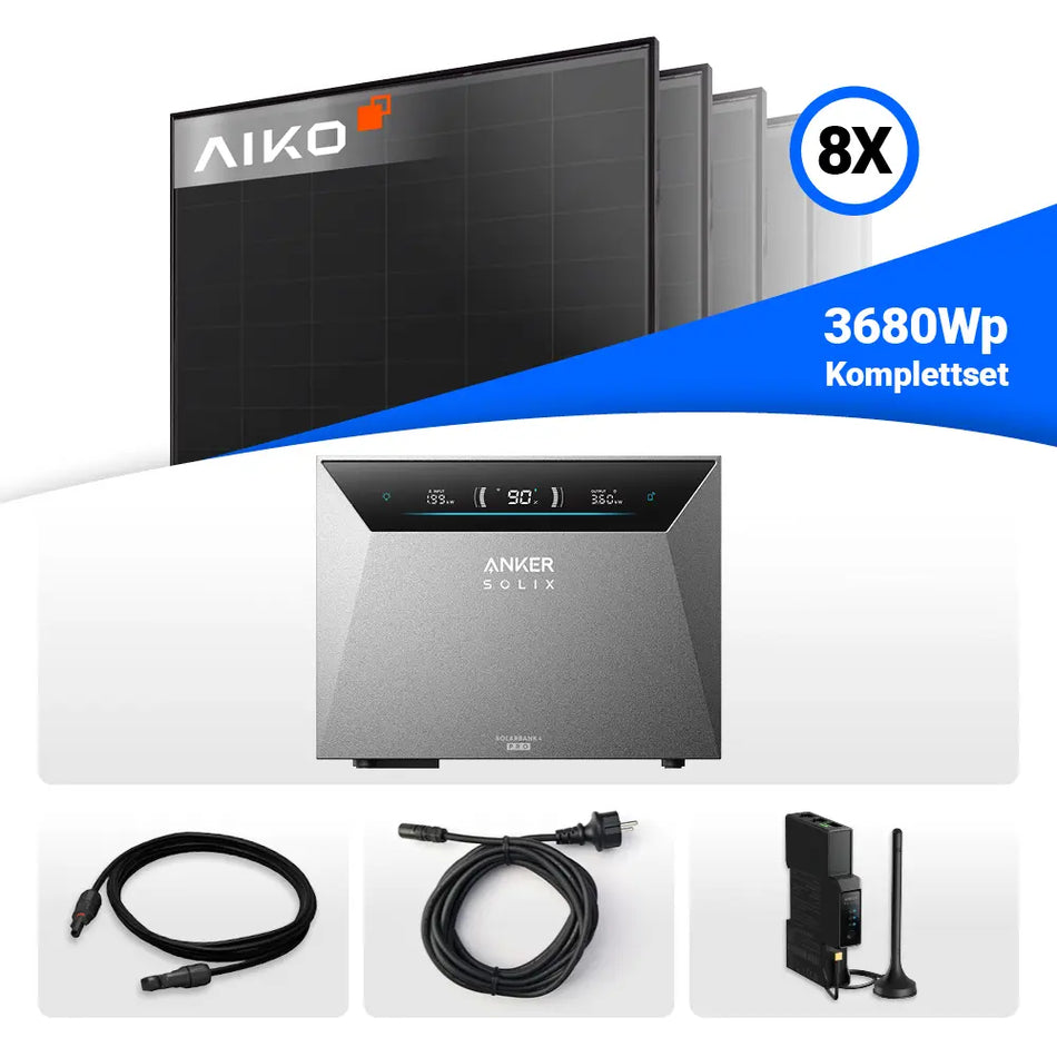 3680W Solarkraftwerk mit Speicher - 8x AIKO 460W Full Black & Anker Solix Solarbank 4 Pro
