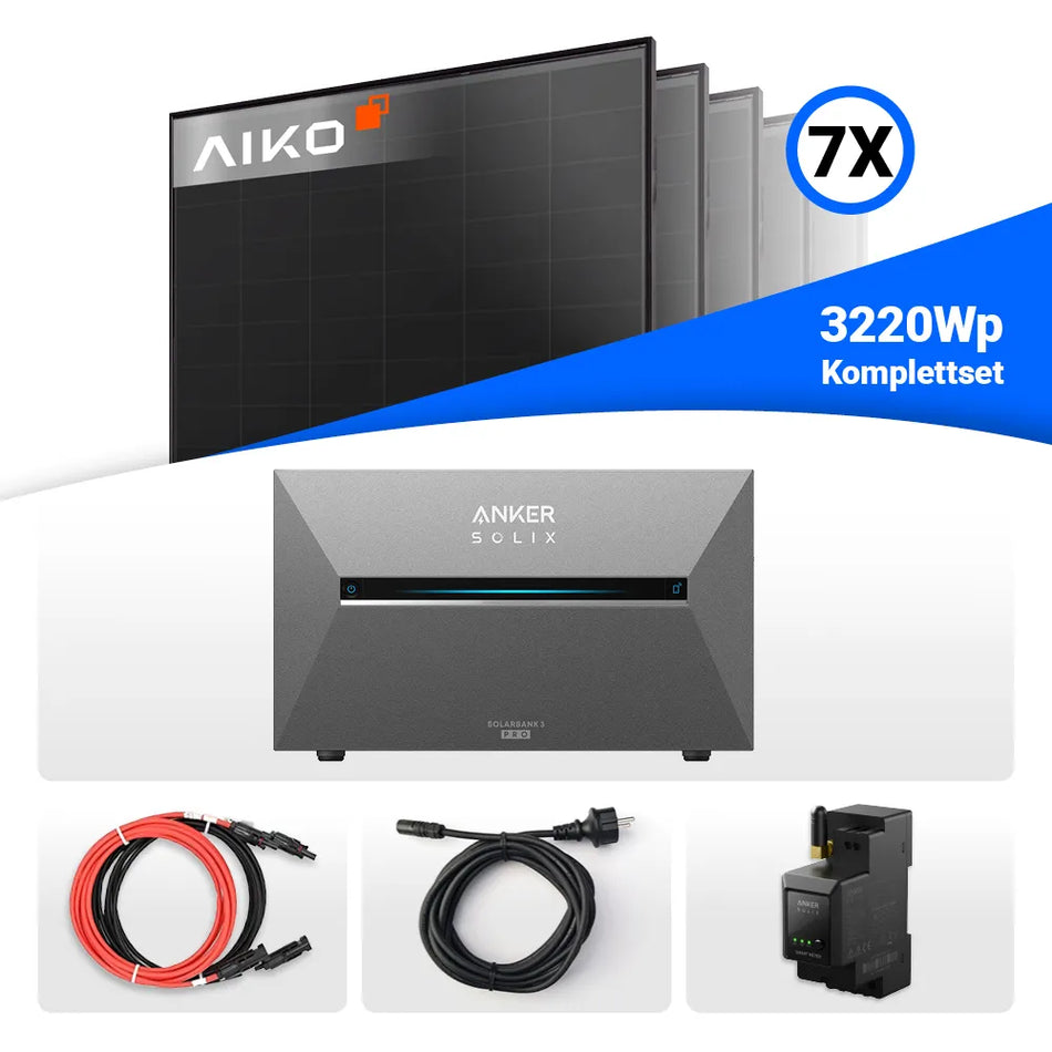 3220W Solarkraftwerk mit Speicher - 7x Aiko 460W Full Black & Anker Solix Solarbank 3 Pro