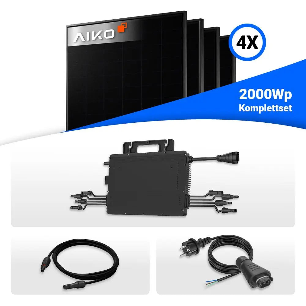 Solaranlage 2000Wp: 4x AIKO 500W PV-Module & Hoymiles HiFlow HMS-2000-4WB Wechselrichter.