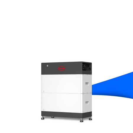 BYD HVS+ 5.1 Battery-Box – stapelbarer Hochvolt-Stromspeicher in weiß-grauem Gehäuse mit rotem BYD-Logo, geeignet für modulare Energiespeichersysteme. Erhältlich bei sh24.