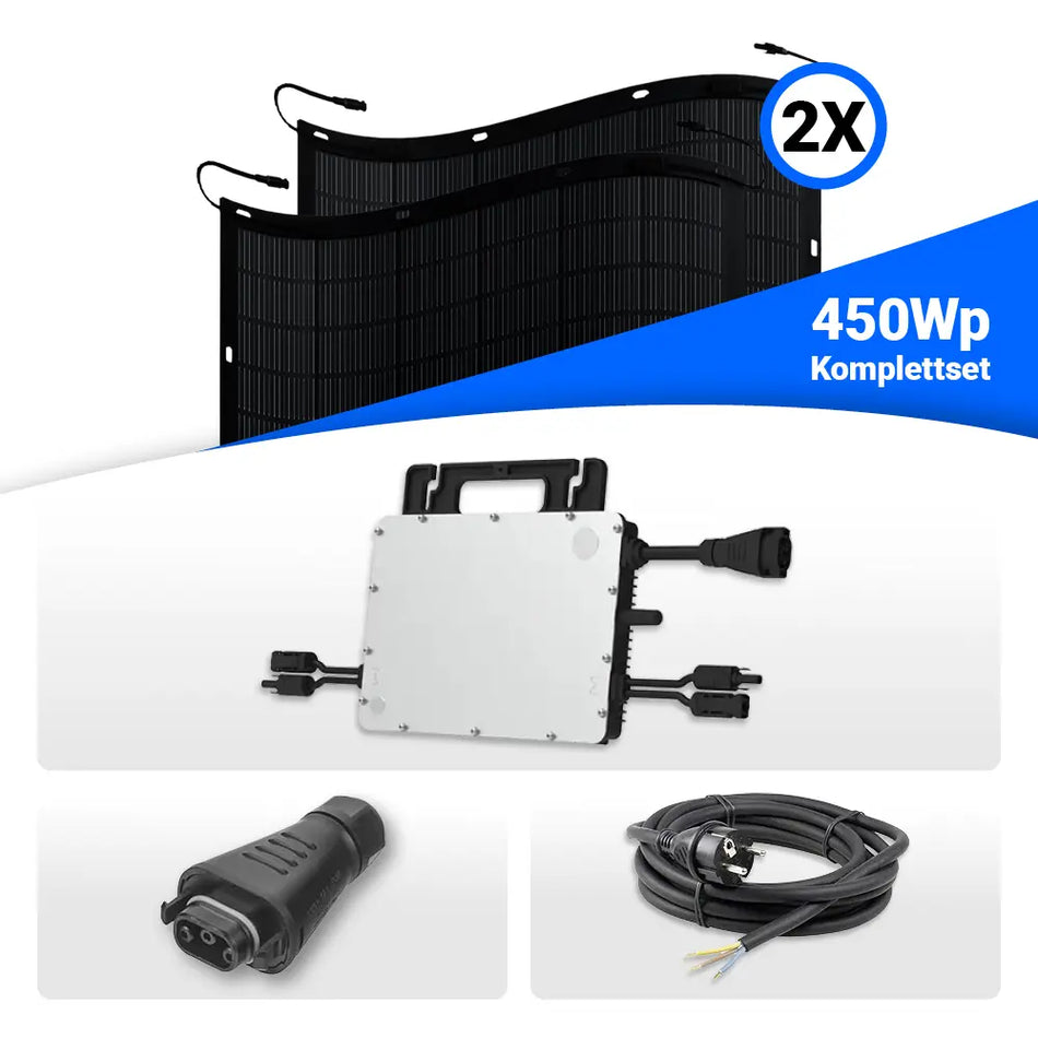 450W Balkonkraftwerk – solago mit flexiblen Solarmodulen 2x225W Set mit Speicheroption