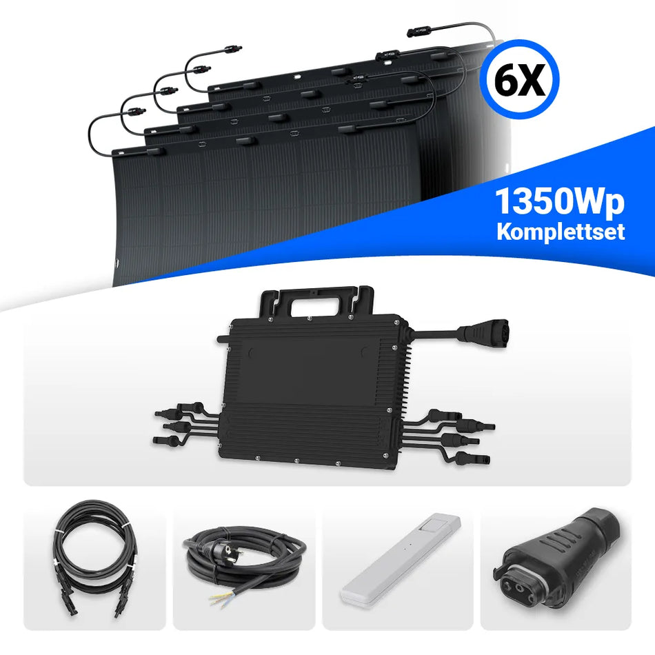 1350W Balkonkraftwerk – solago mit flexiblen Solarmodulen 6x225W Set mit Speicheroption