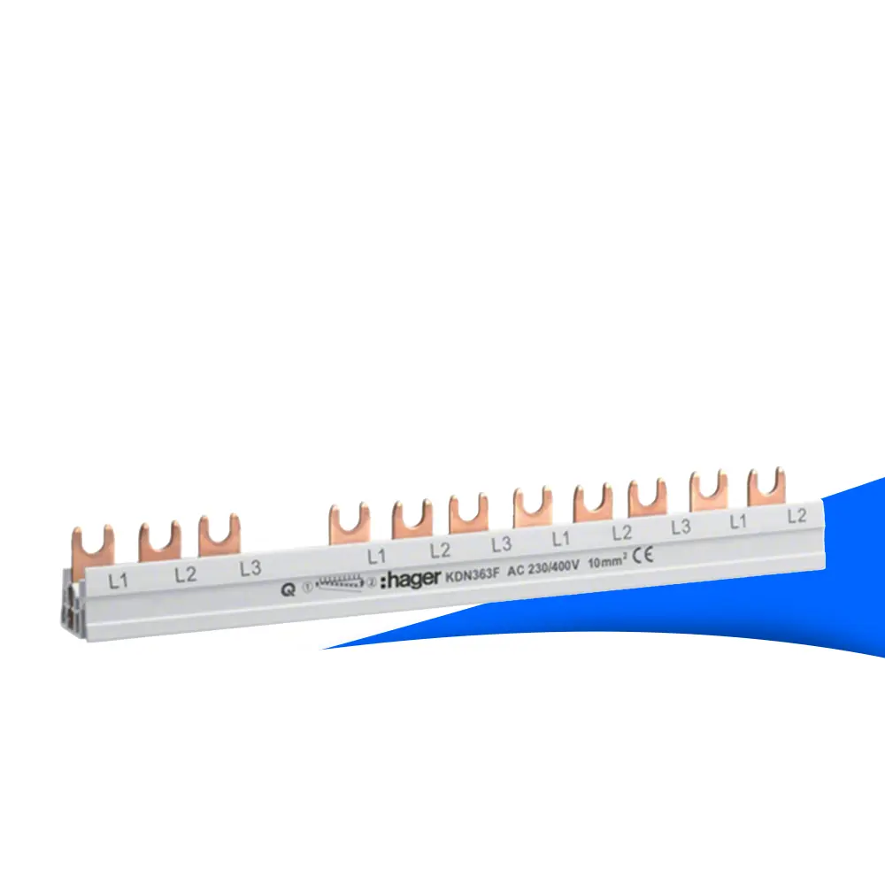Produktbild - Hager KDN363F Phasenschiene – 3-polig mit Gabelanschluss 10 mm², 63 A, 12 TE