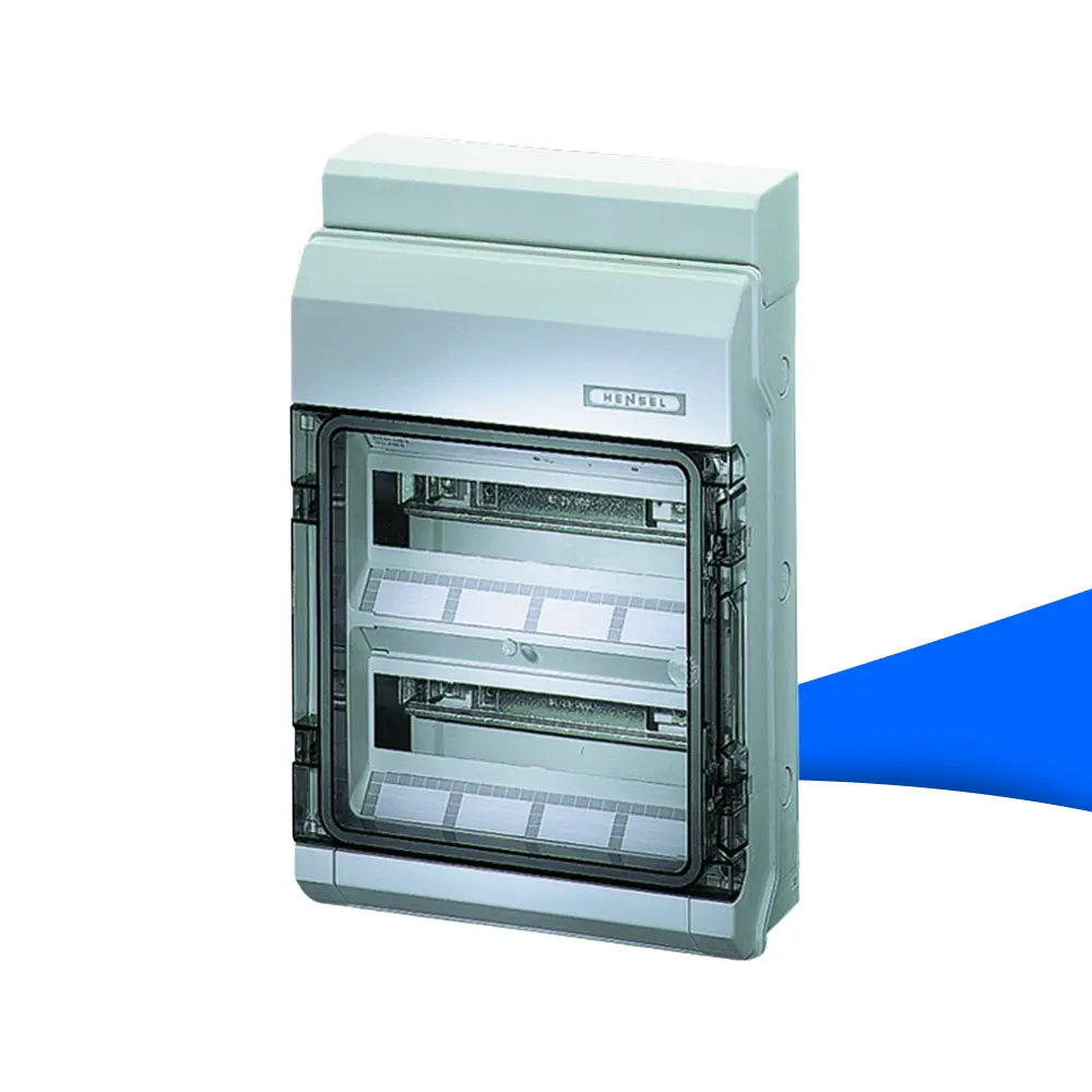 Hensel KV 9224 KV 90-Automatengehäuse mit 24 Teilungseinheiten (2x12), Aufputzgehäuse mit transparenter Tür, Schutzart IP65, robustes Kunststoffgehäuse für anspruchsvolle Installationen – erhältlich bei sh24.