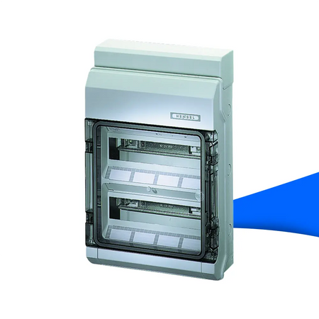 Hensel KV 9224 KV 90-Automatengehäuse mit 24 Teilungseinheiten (2x12), Aufputzgehäuse mit transparenter Tür, Schutzart IP65, robustes Kunststoffgehäuse für anspruchsvolle Installationen – erhältlich bei sh24.