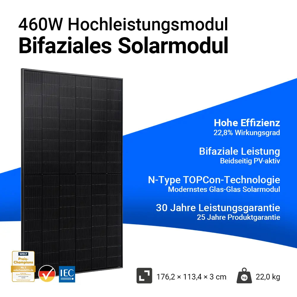 Infobild JA Solar 460W Full Black Glas-Glas Solarmodul