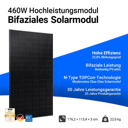 Infobild JA Solar 460W Full Black Glas-Glas Solarmodul