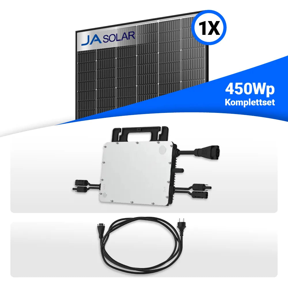 450W Balkonkraftwerk - 1x JaSolar 450W Black Frame bifazial & Hoymiles HMS-800W-2T Wechselrichter