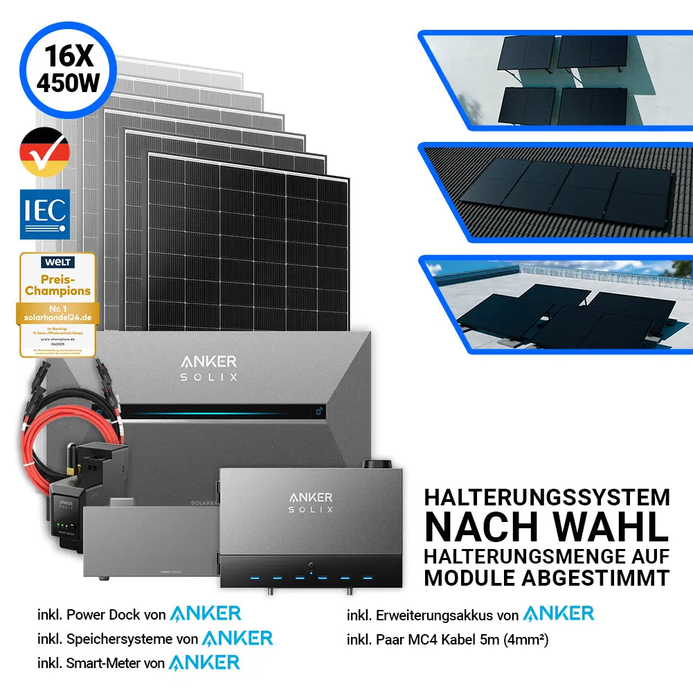 Anker SOLIX Photovoltaik Komplettsystem 7,2kW – 16x JA Solar 450W Module mit Speicher, Smart-Meter, Power Dock und Halterungssystem – bestellbar bei SH24.