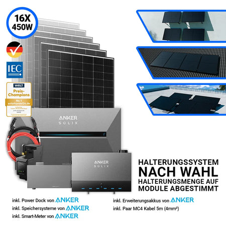 Anker SOLIX Photovoltaik Komplettsystem 7,2kW – 16x JA Solar 450W Module mit Speicher, Smart-Meter, Power Dock und Halterungssystem – bestellbar bei SH24.