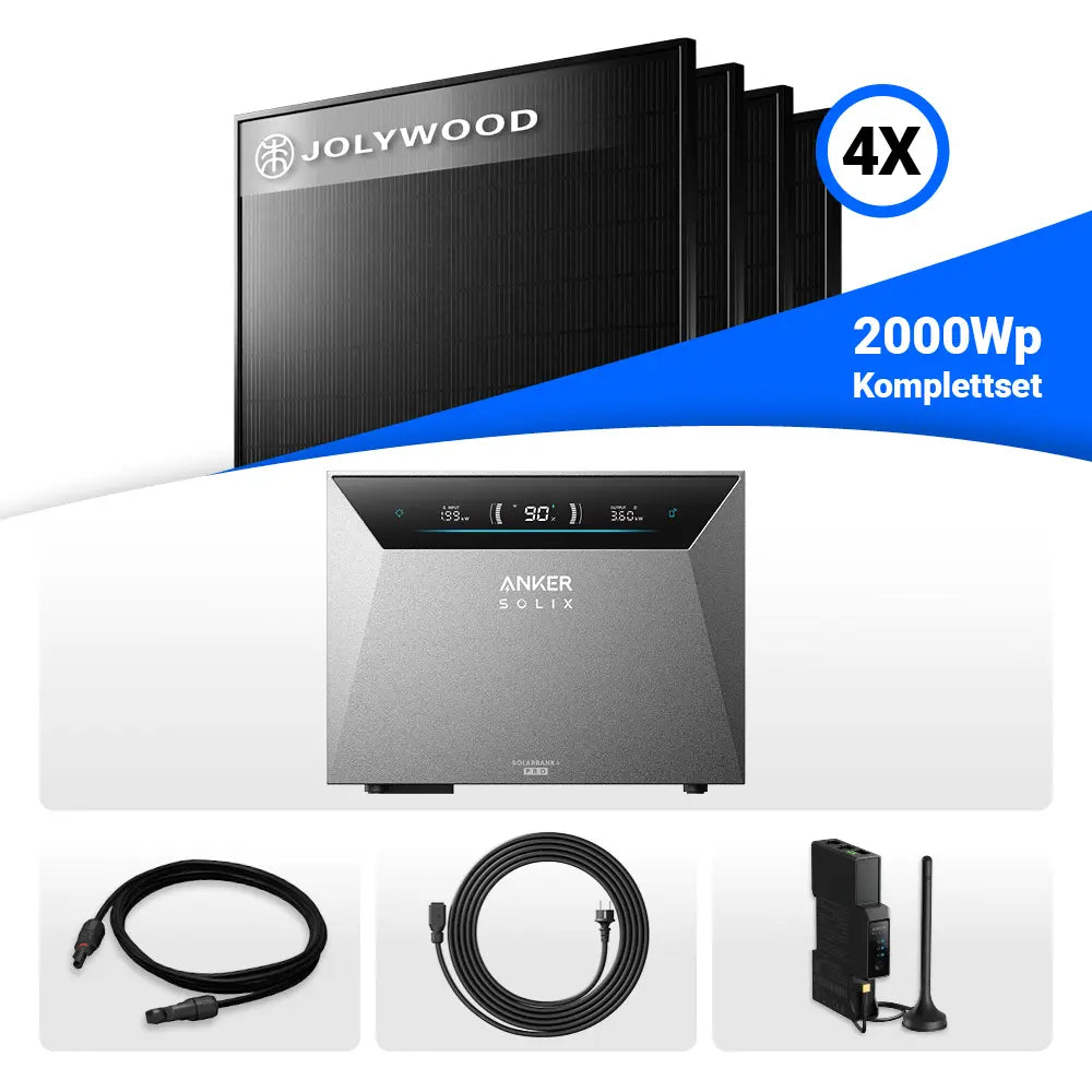 SH24 2000W Balkonkraftwerk mit Jolywood Full Black und Anker SOLIX Solarbank 4 Pro