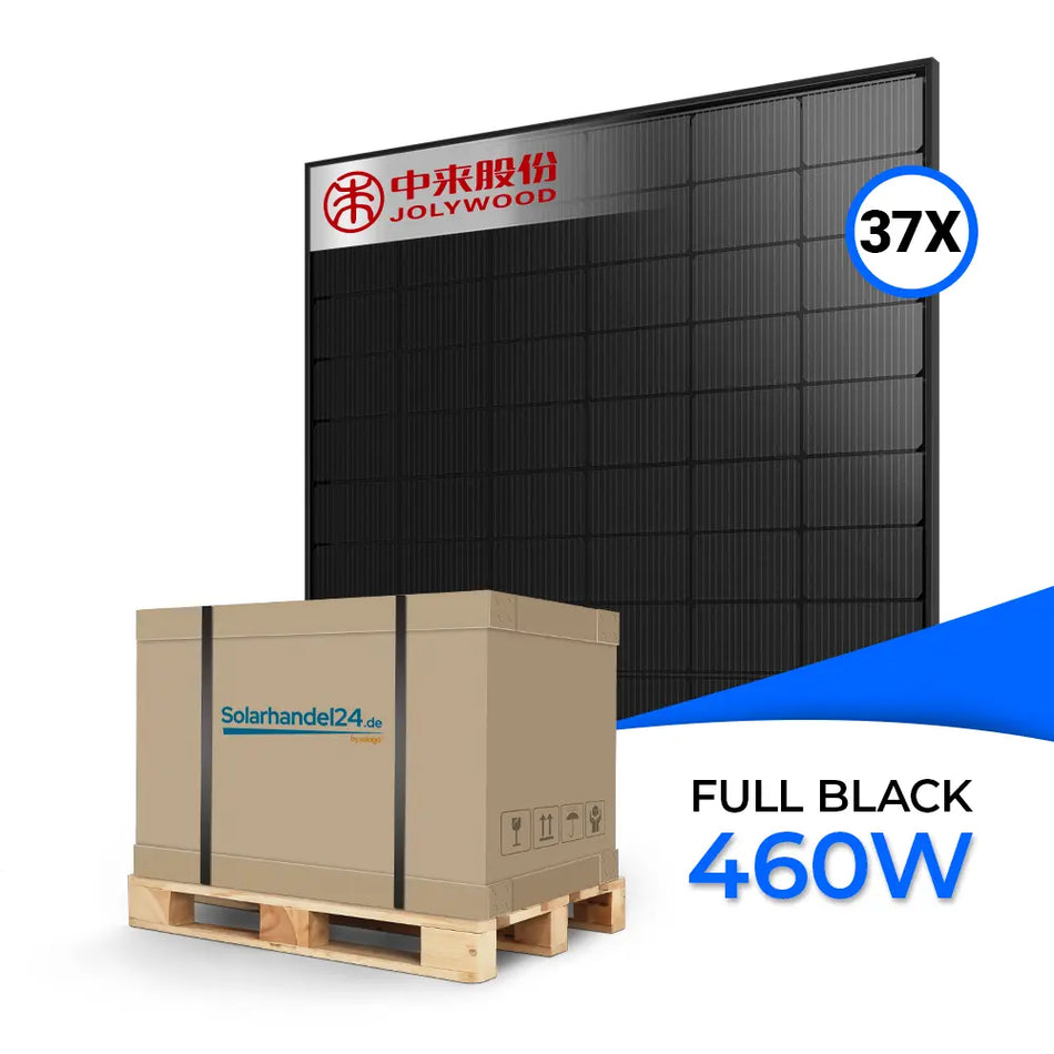 Jolywood 460W bifaziales Glas-Glas Full Black Solarmodul JW-HD96N-R2 – Palettenware mit 37 Stück, leistungsstarkes N-Type PV-Modul