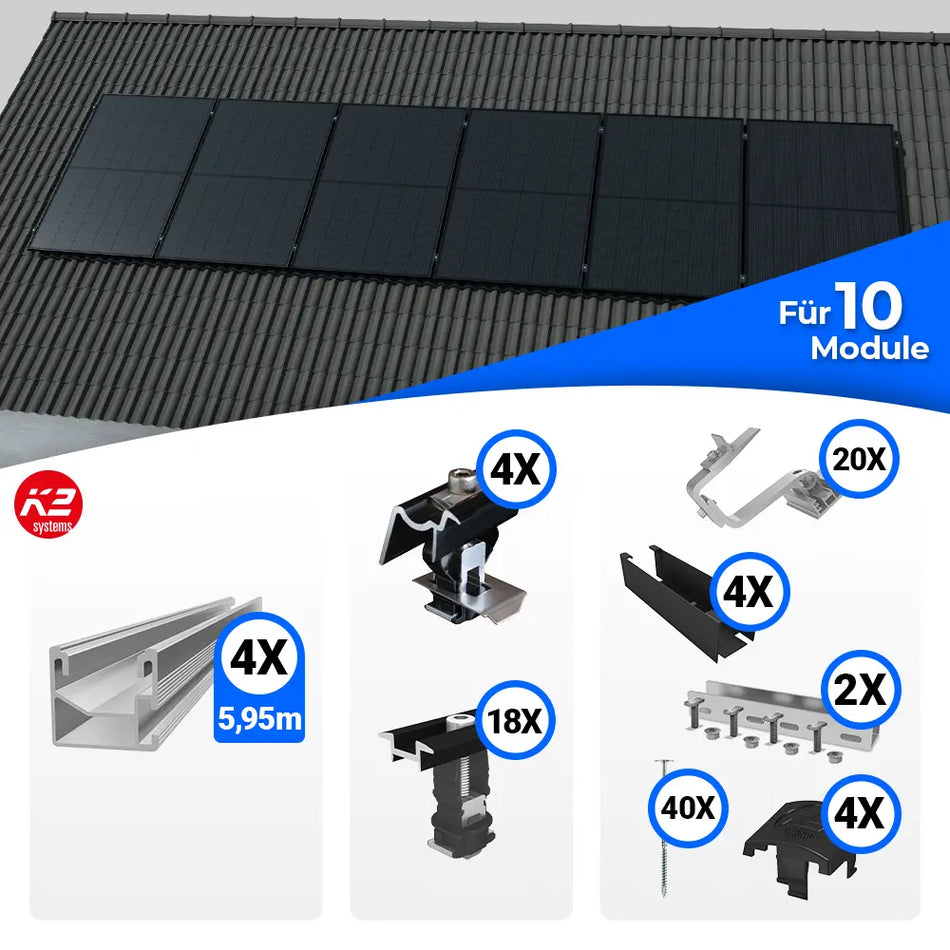 K2 Systems Schrägdach Montageset für 10 Solarmodule