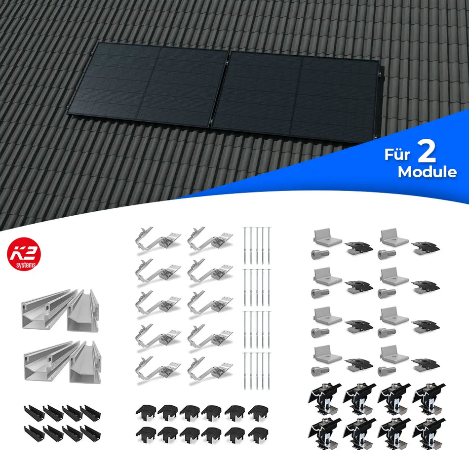 K2 Systems Quermontage Schrägdach Kreuzverbund Montageset für 2 Module