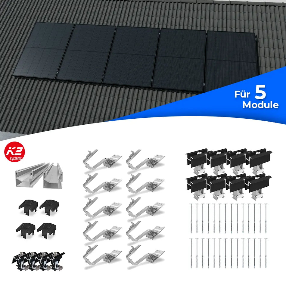 K2 Systems Schrägdach Montageset für 5 Solarmodule