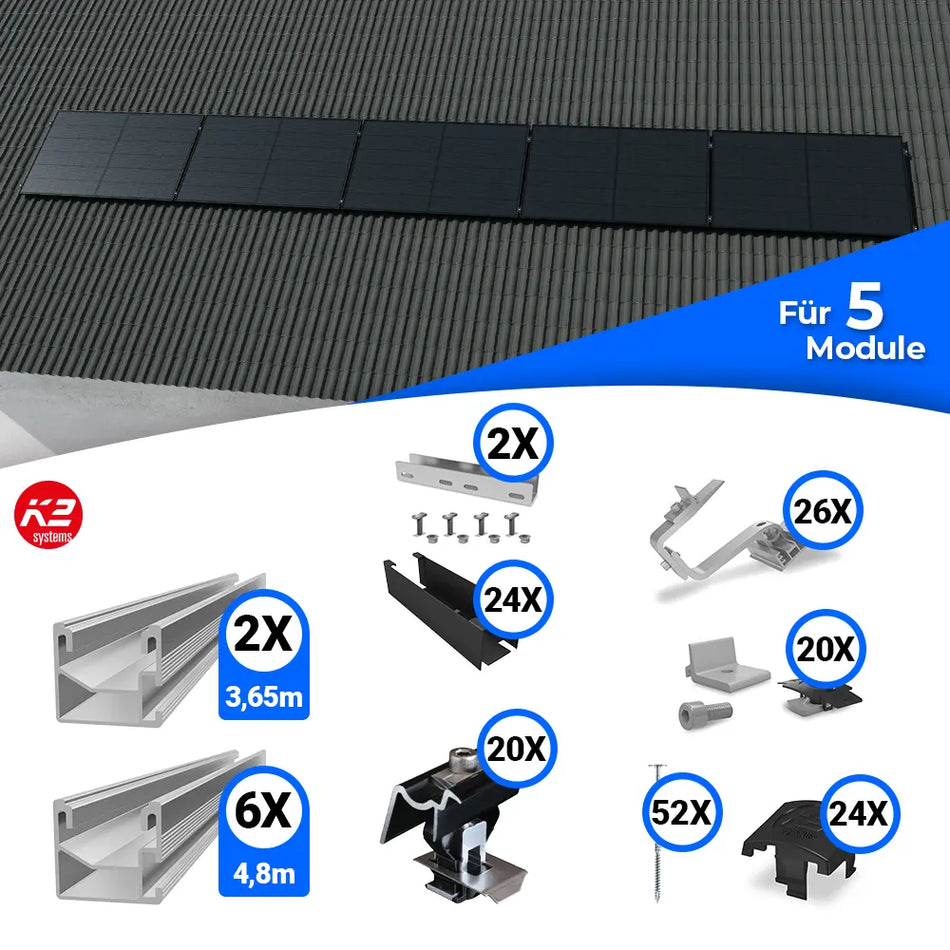 K2 Systems Quermontage Schrägdach Kreuzverbund Montageset für 5 Module