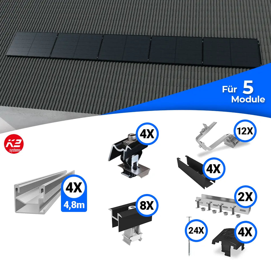 K2 Systems Quermontage Schrägdach Montageset für 5 Module