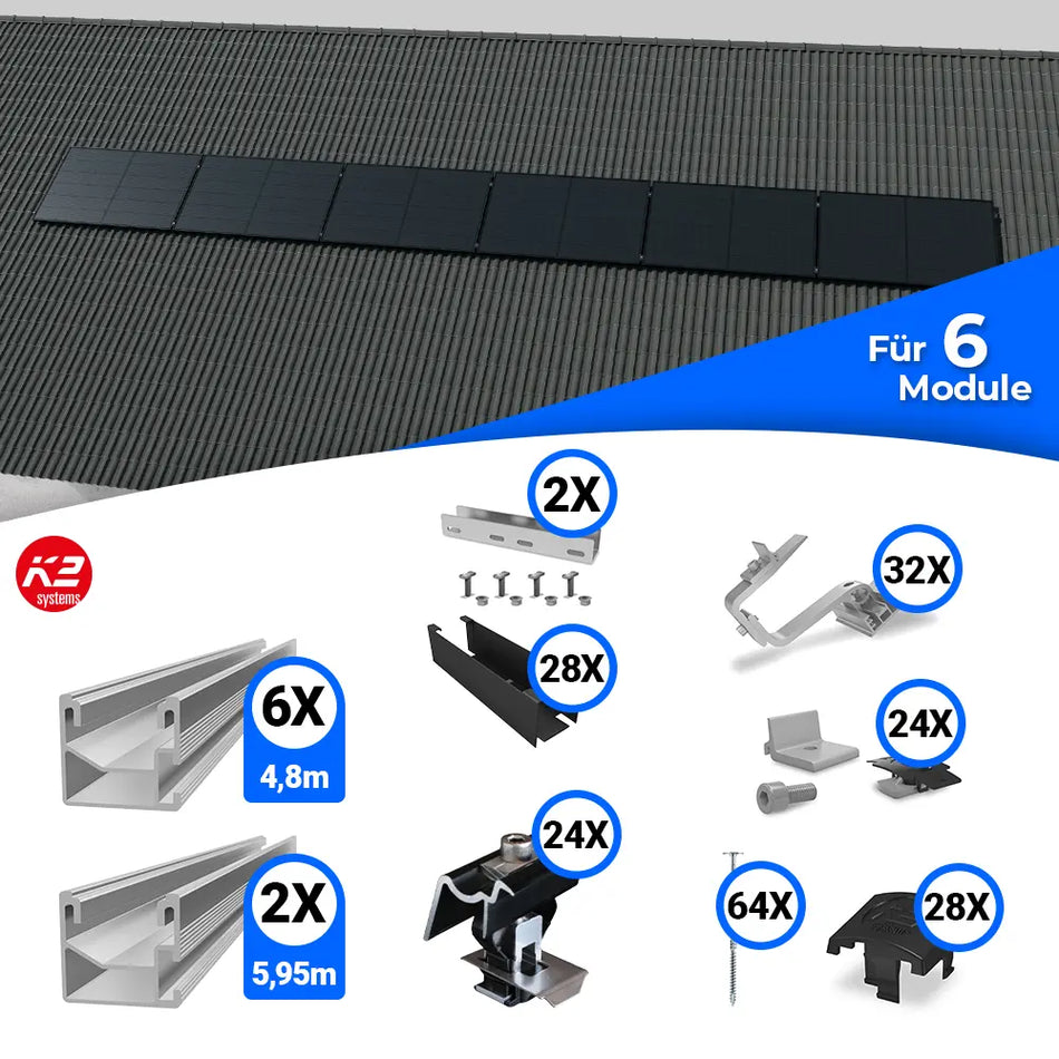 K2 Systems Quermontage Schrägdach Kreuzverbund Montageset für 6 Module
