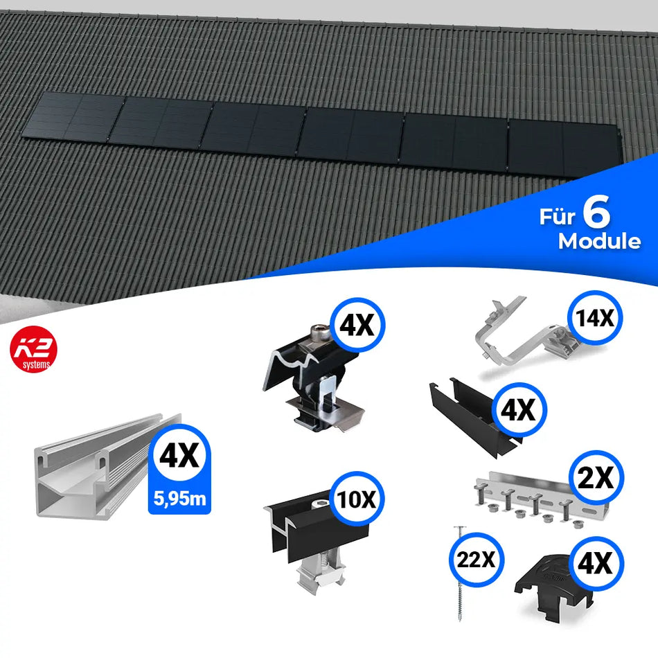 K2 Systems Quermontage Schrägdach Montageset für 6 Module