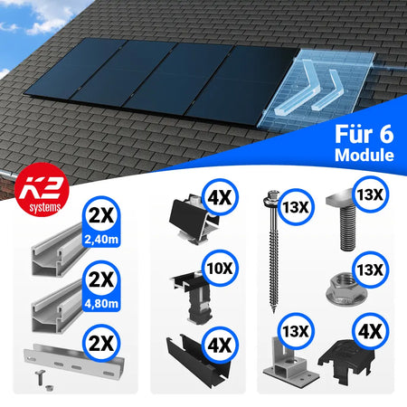 K2 Montage-Kit Bitumendach für 6 PV-Module vertikal